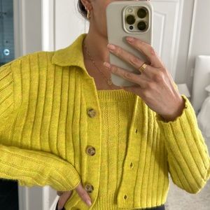 Chartreuse Knit Tank Top + Cardigan Set!